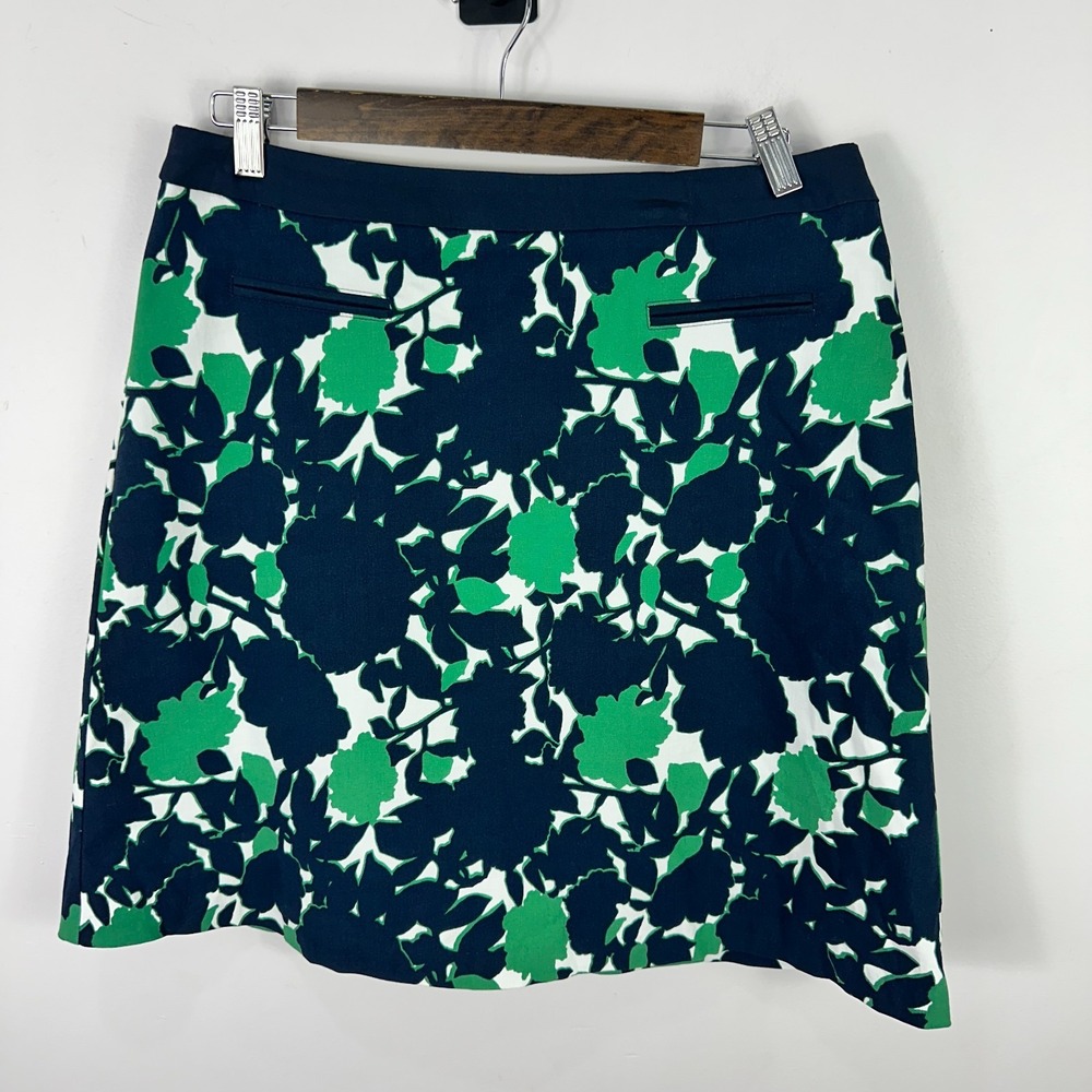 Margaret M Skirt Large Green Navy Floral Print‎ Stretch Career Workwear Preppy